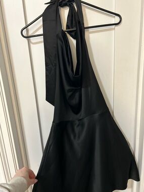 Abercrombie & Fitch Black Backless Satin Halter Dress